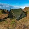 River country products trekker 2 trekking pole tent backpacking tent set up next to river