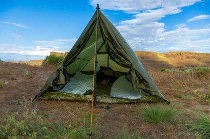 River country products trekker 2 trekking pole tent backpacking tent set up next to river