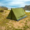 River country products trekker 2.2 trekking pole tent backpacking tent set up next to river with sleeping pads