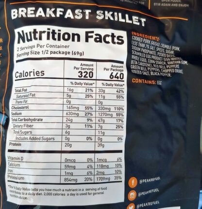 backpacking meal nutrition information