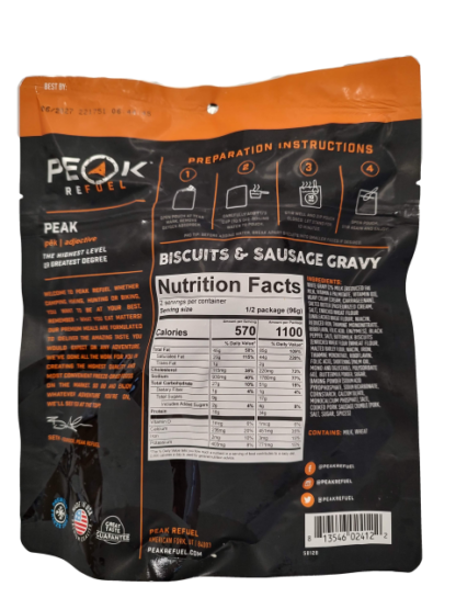 biscuits & sausage gravy peak refuel nutrition facts