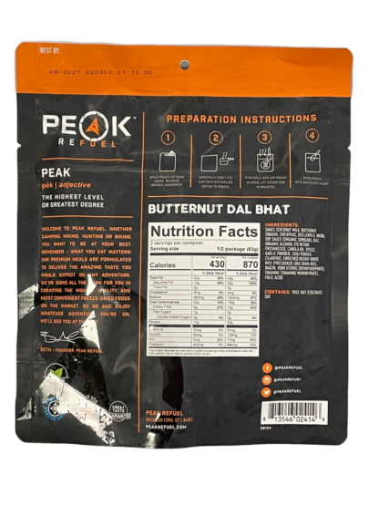 butternut dal bhat peak refuel nutrition facts