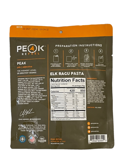 elk ragu pasta peak refuel nutrition facts