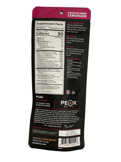 mountainn berry lemonade peak refuel nutrition facts