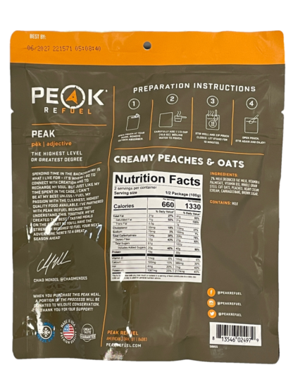 creamy peaches & oats peak refuel nutrition facts