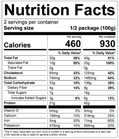 peak refuel bison bowl nutrition facts dehydrated meal